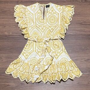 MINKPINK Yellow and White KRISTA V-NECK WRAP MINI DRESS